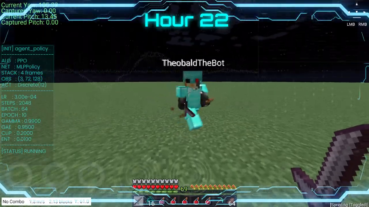 The bot toggling the W key constantly, learning to commit to movement