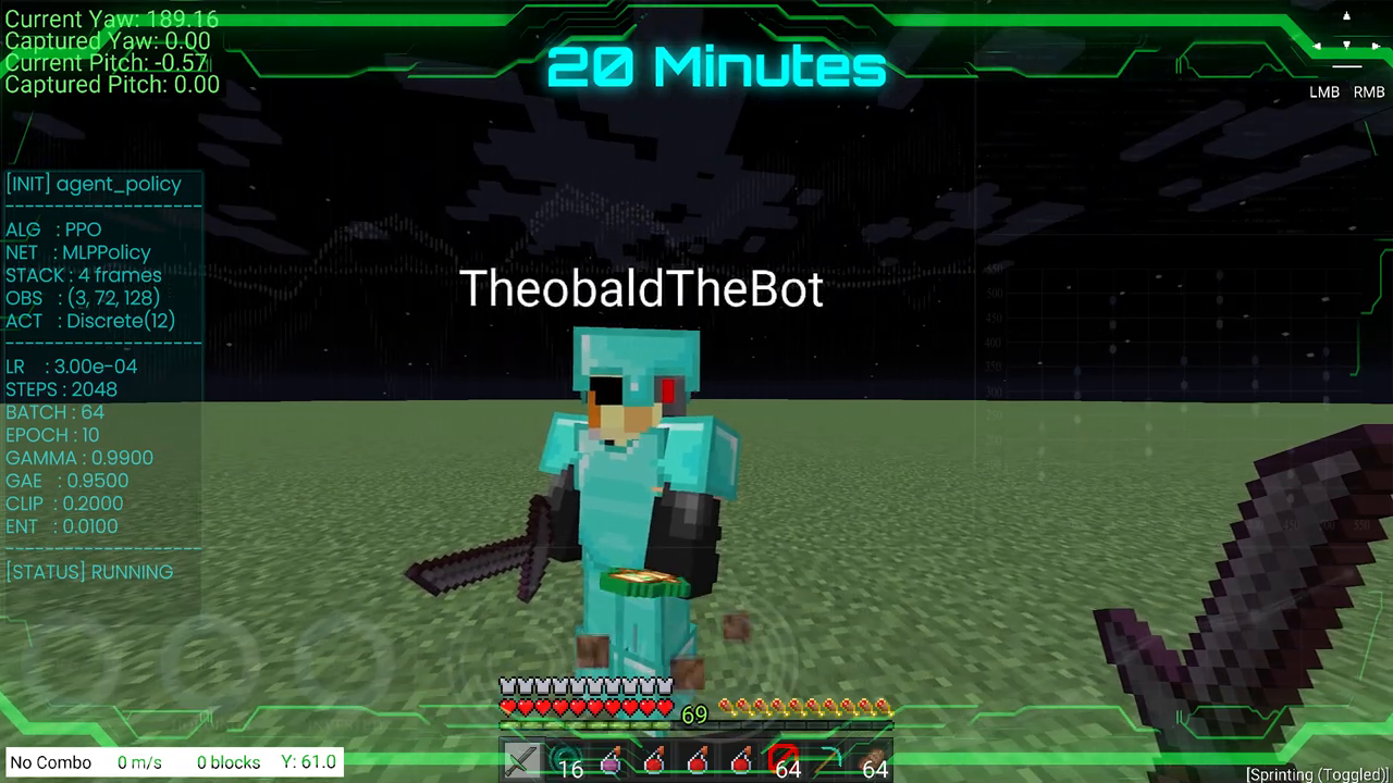 The bot learning to track horizontally during RL training