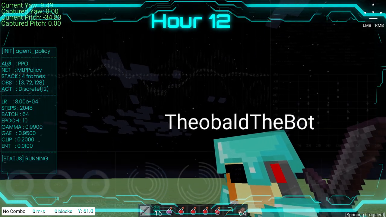 The bot learning to aim up and down during RL training