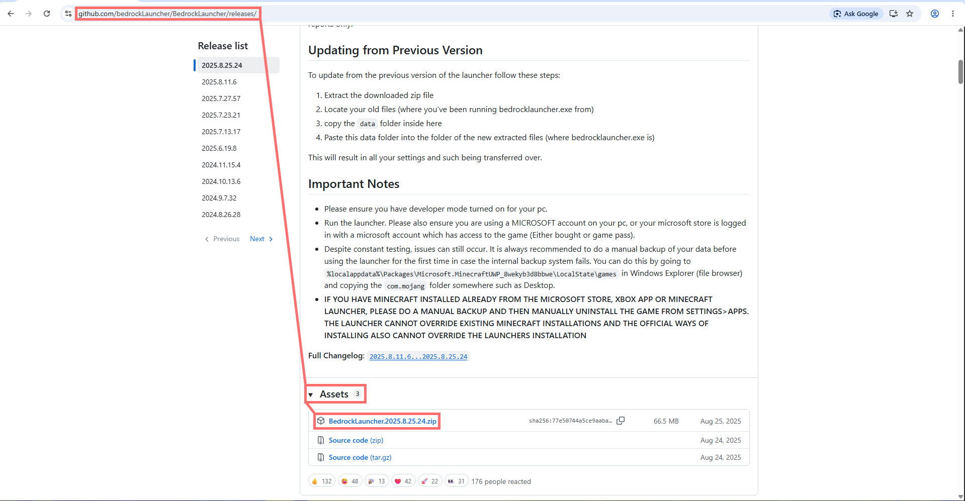 BedrockLauncher GitHub releases page