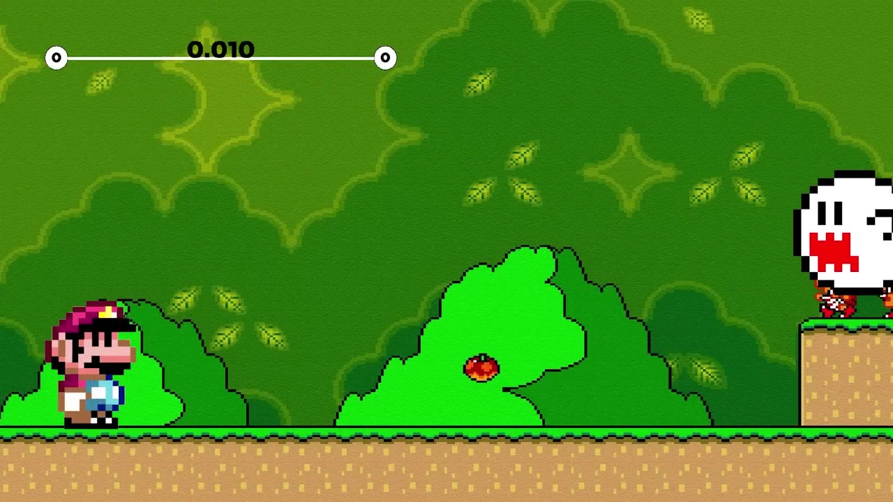 Mario controlled by the AI facing a Boo in a Super Mario World level -- the neural network decides actions in real time