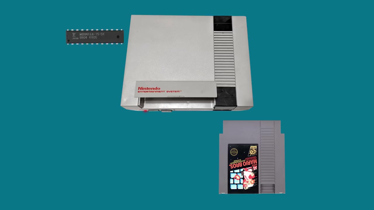 The NES RAM chip (MB8416A) -- it's the one that preserves data when you swap cartridges
